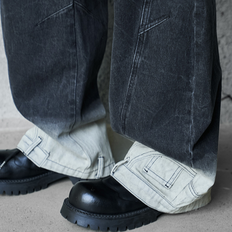 Street Style Retro Deconstructed Patchwork Designer Jeans, High-Quality Unique Design Knife-Style Pants