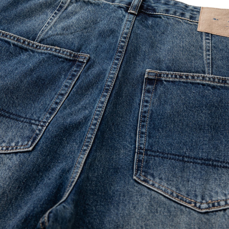 Cat-Scratch Structured Cut Casual Versatile Washed Denim Pants Men