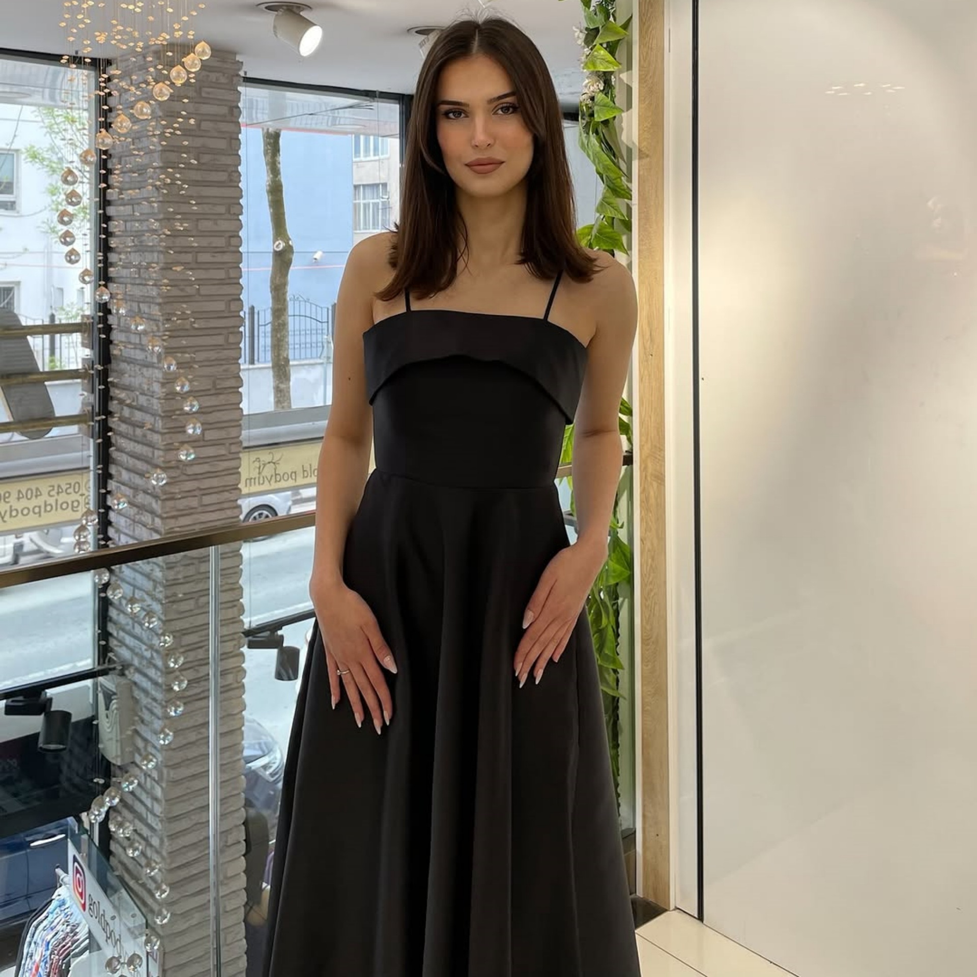 Satin suspender evening dress fashion dress