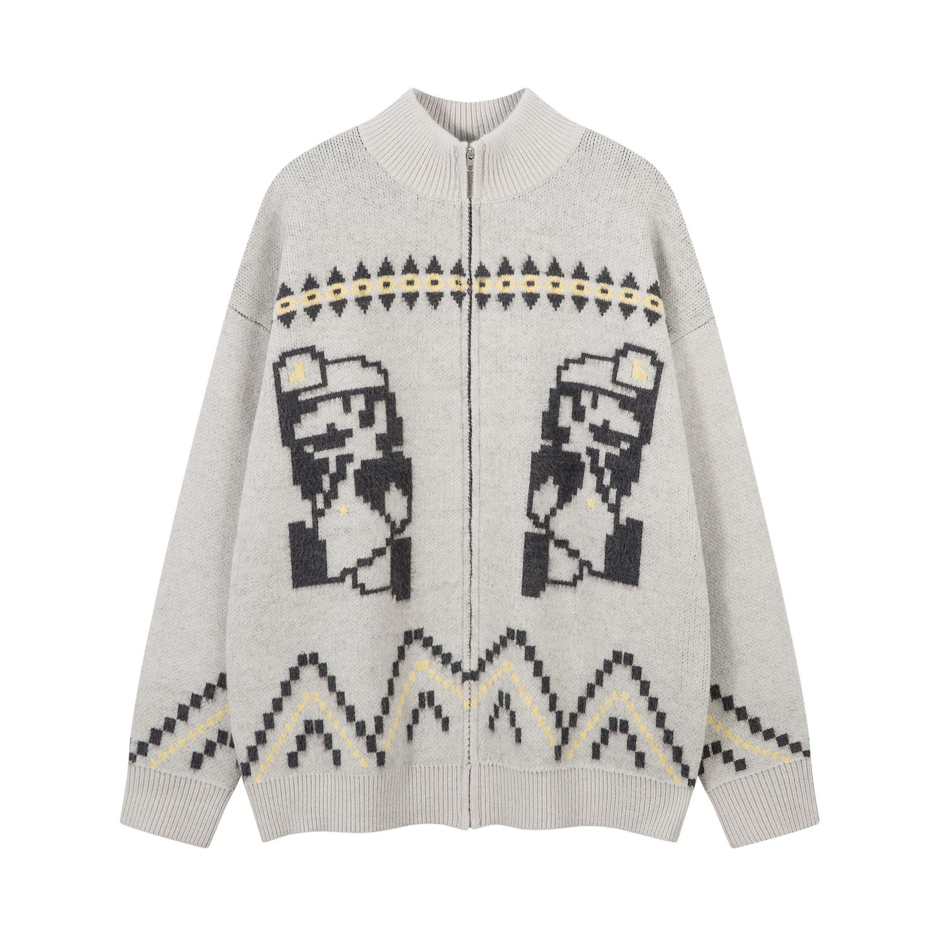 Loose Fit Jacquard Long Sleeve Cardigan