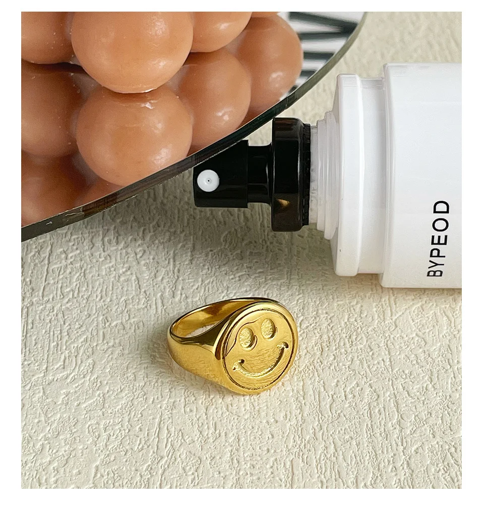 Vintage Smiling Face Rings For Women Stainless Steel Fashion Jewelry Gold Color Ring Halloween
