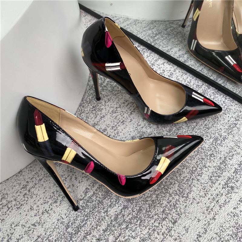 Slogan Graffiti Celebrity High Heels, Pointed Slim Heels, Shallow Mouth Single Shoes