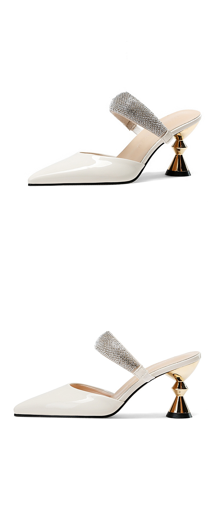 French sexy fashionable outer wear rhinestone sandals for women with pointed toe high heels