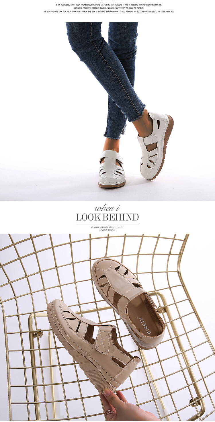 Single shoe slope with car stitching lightweight Velcro hollowed out mom's shoes