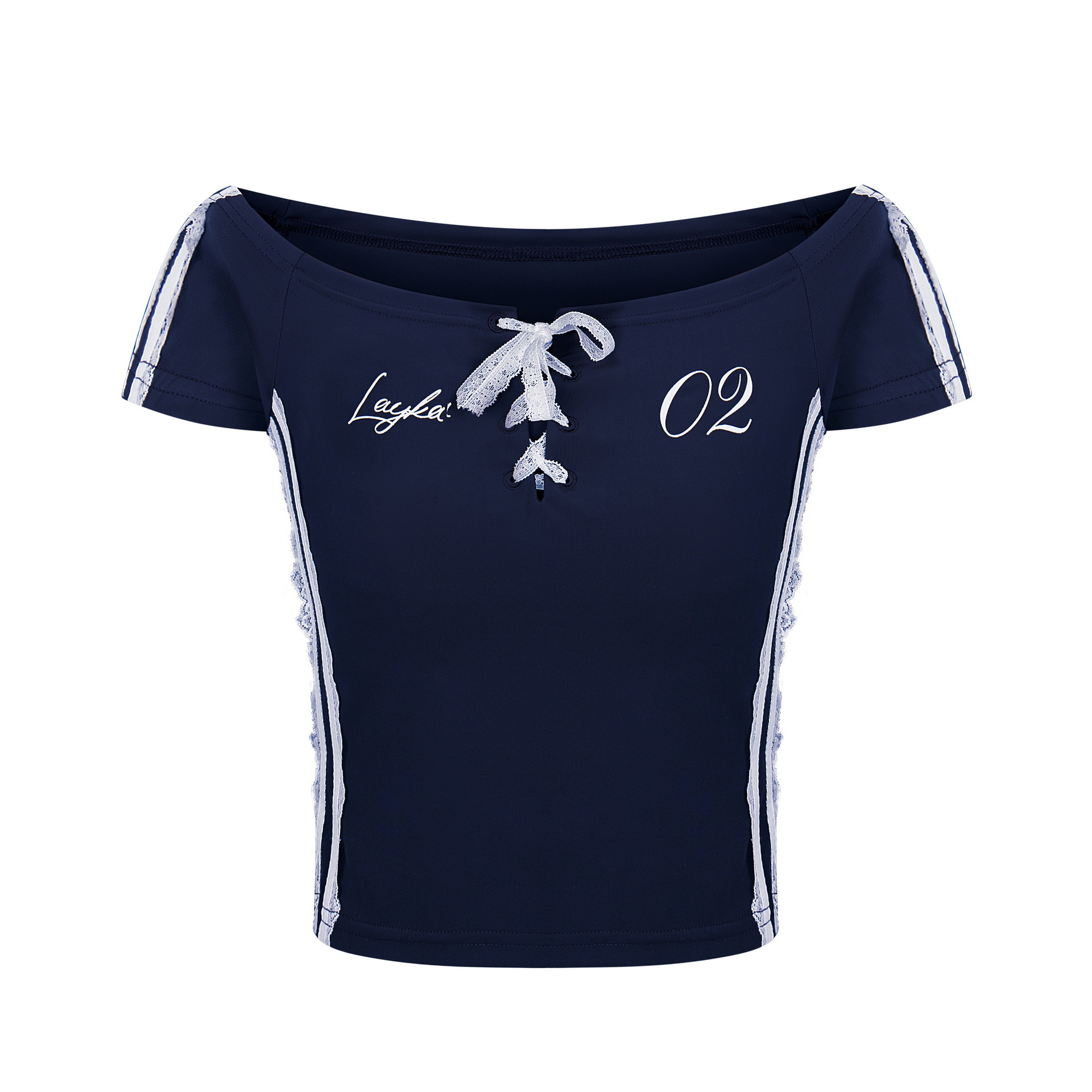 Women's Lace Letter Slim One-Shoulder Short Sleeve T-Shirt
