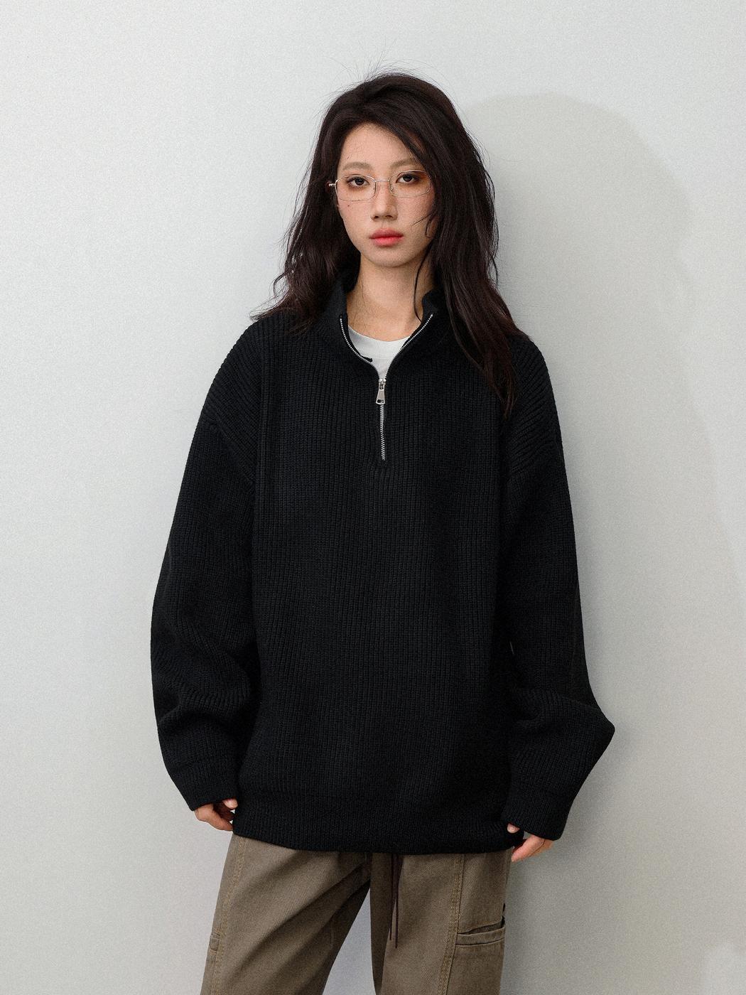 Classic Long Sleeve Mock Turtleneck Zip Sweater
