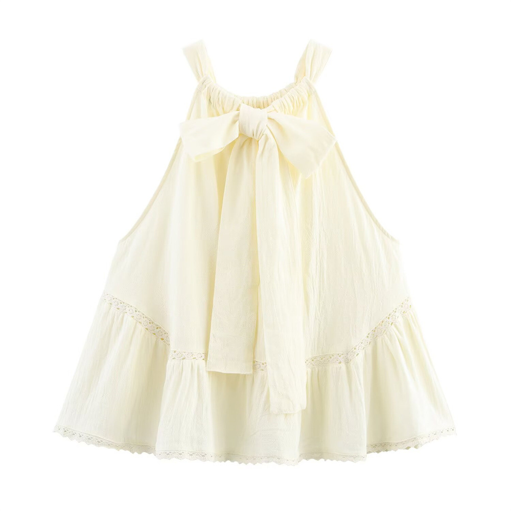Ladies Embellished Crew Neck Polyester Ribbon-Tie Vest