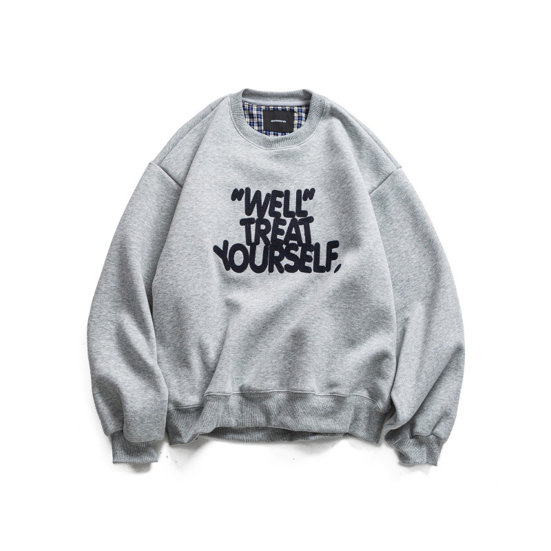 Japanese Vintage Typography Stitched Crew Oversized Hoodie