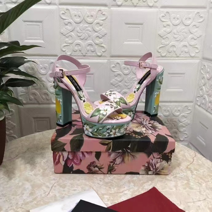 Newest Floral Printed Sandals Summer Sexy Platform Chunky Heels Women Shoes Ankle Strap Gladiator Sandals