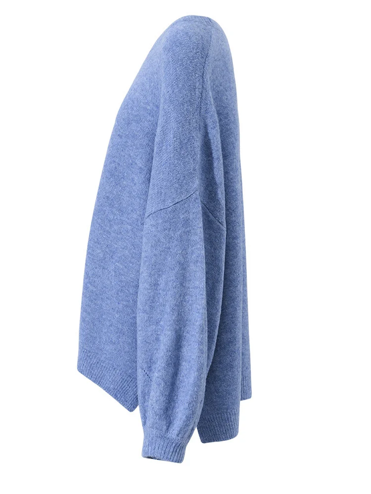 Navy Oversized Crew Collar Balloon Cuff Knit Jumper