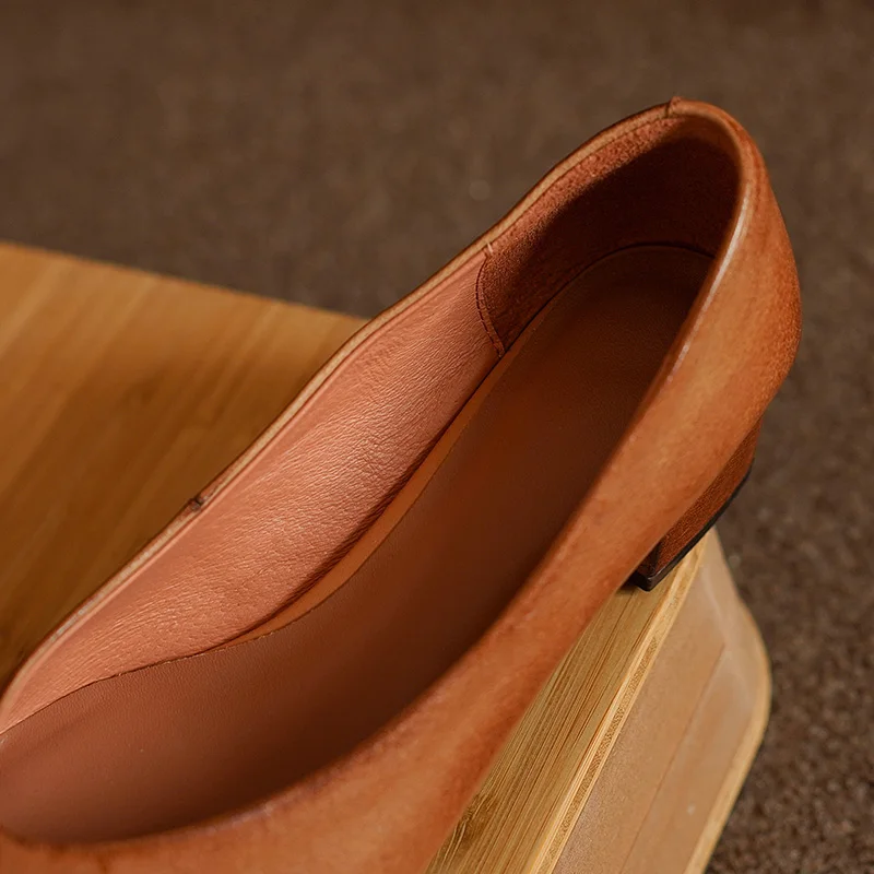 Classic Concise Women Pumps Thick Heels Genuine Leather Office Lady Working Mature Basic Shoes Spring Autumn 34-40