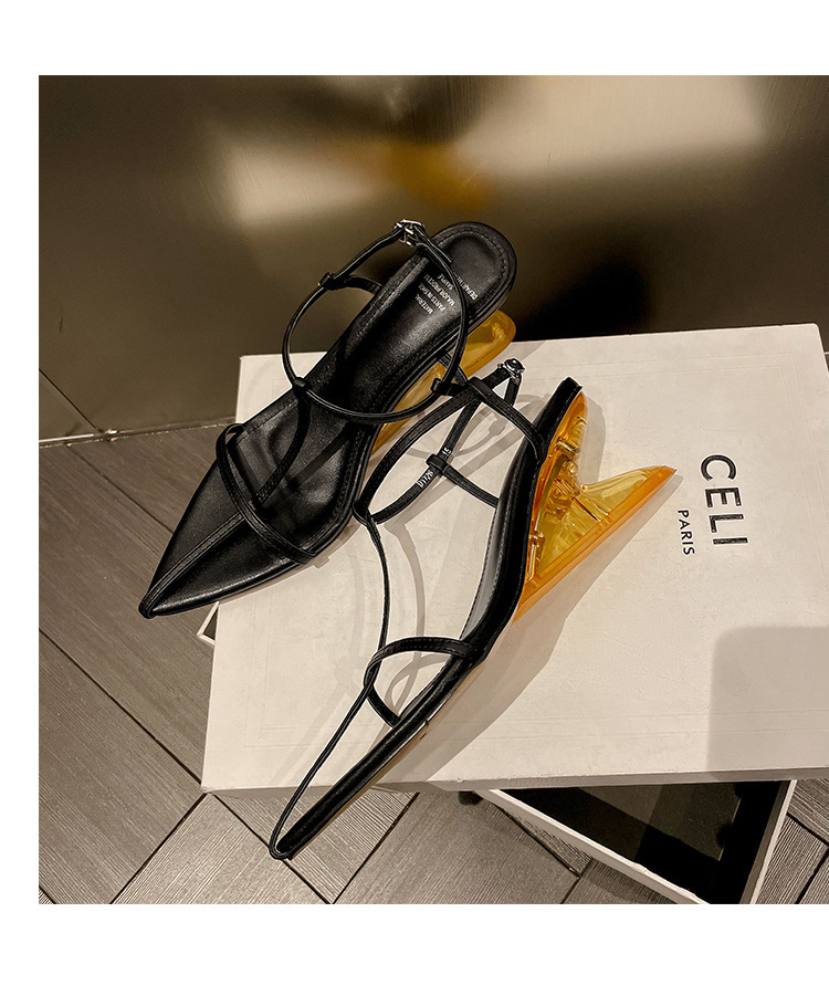 Sharp pointed shaped heel sandals, spicy thin strap shoes, slope heel sandals, high heels