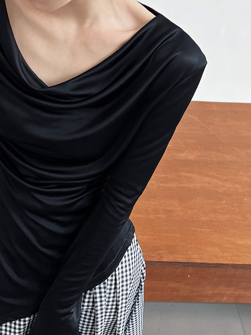 Women Slim Solid Cowl Neck Elongated Sleeve Tee