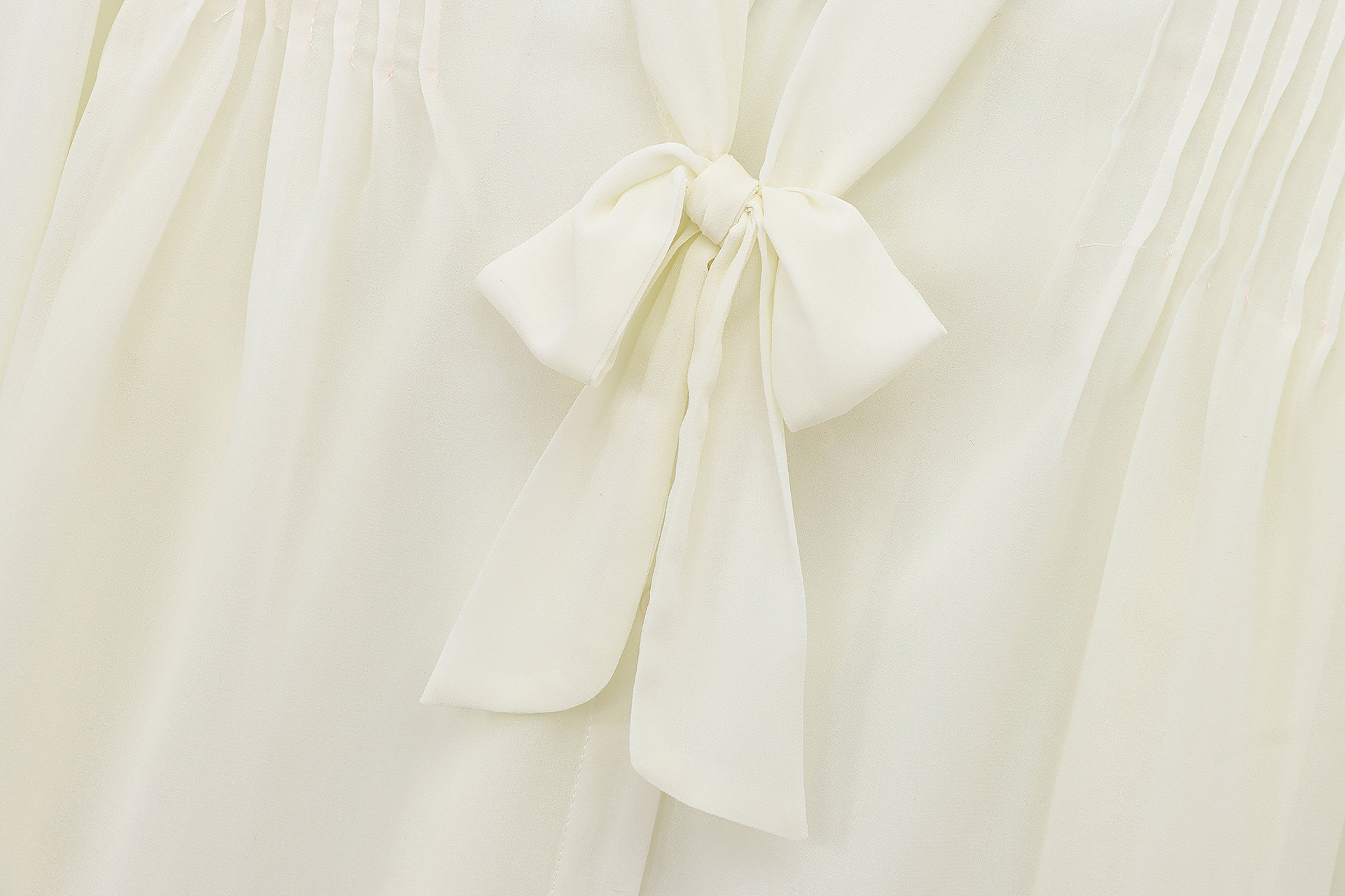 Solid Sheer Textured Plunge Ribbon Tie Shirt
