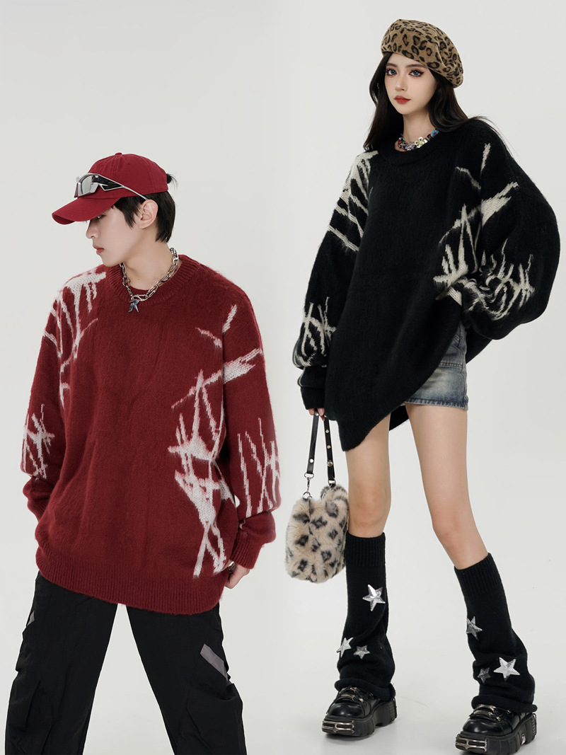 Slouchy Long Sleeve Cotton Polyester Crew Collar Sweater