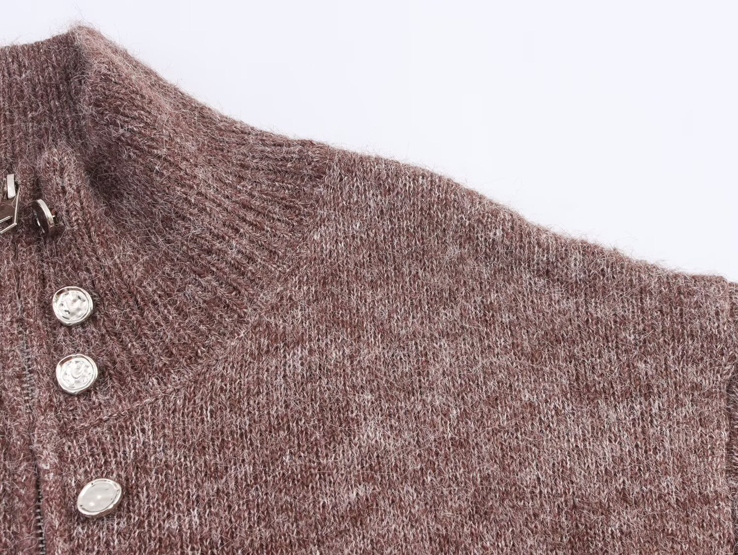 Ladies Mock Neck Button Front Full Sleeve Sweater