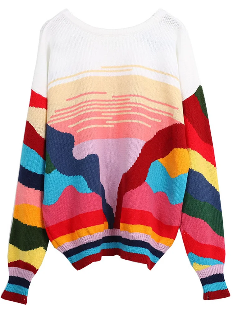 Ladies Two-Tone Retro Wrist-Length Acetate-Cotton Sweater