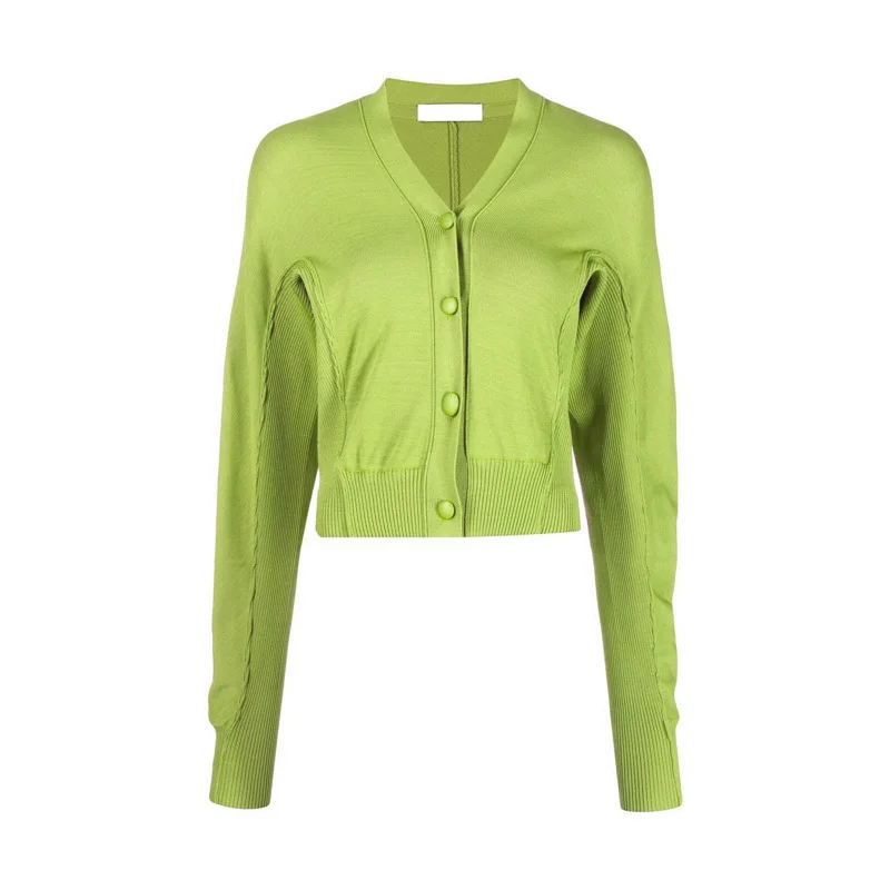 Ladies Viscose Plunge Two-Tone Button Front Cropped Cardigan