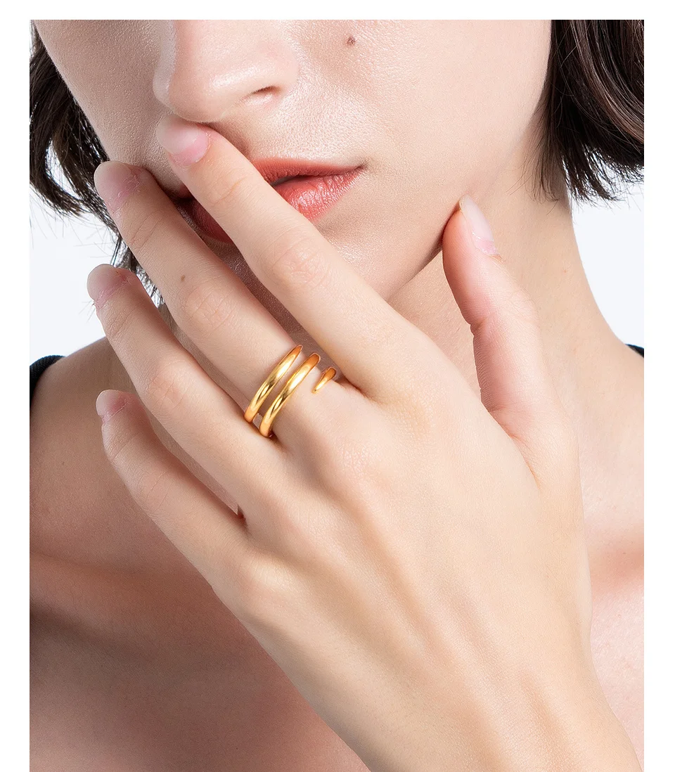 Spiral Line Rings For Women Gold Color Simple Ring Fashion Jewelry Stainless Steel Party