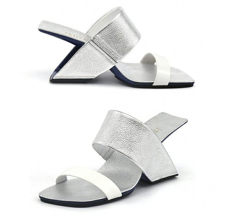 Summer shaped heel ladies square toe slippers