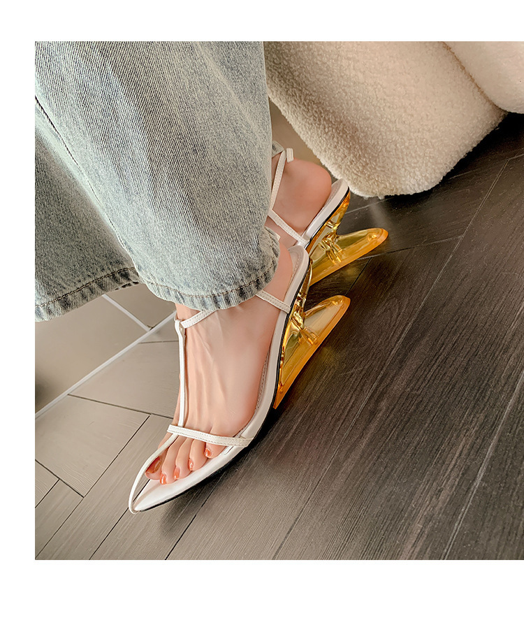 Sharp pointed shaped heel sandals, spicy thin strap shoes, slope heel sandals, high heels