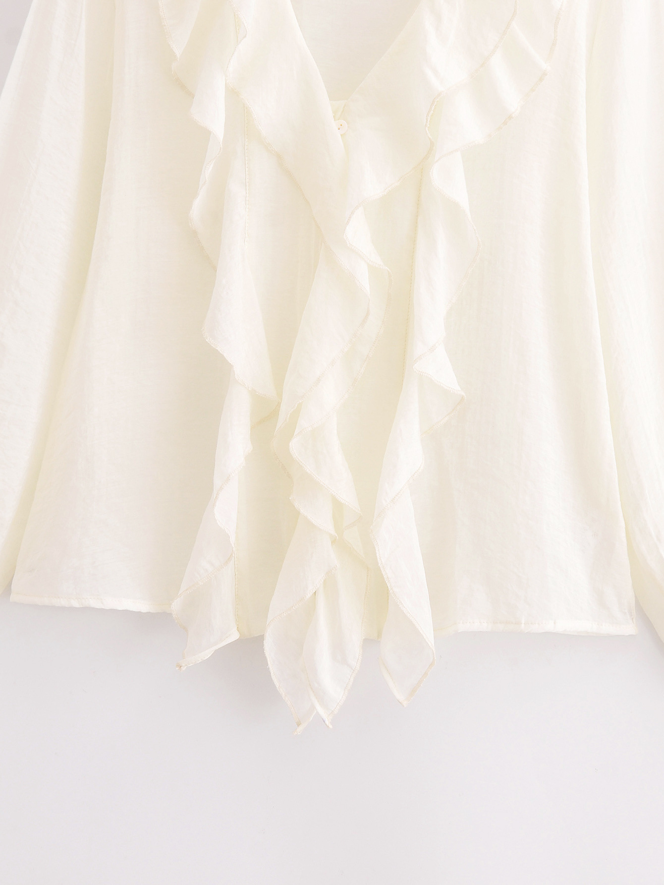 Modern Frill Trim Plunging Neckline Long Sleeve Shirt