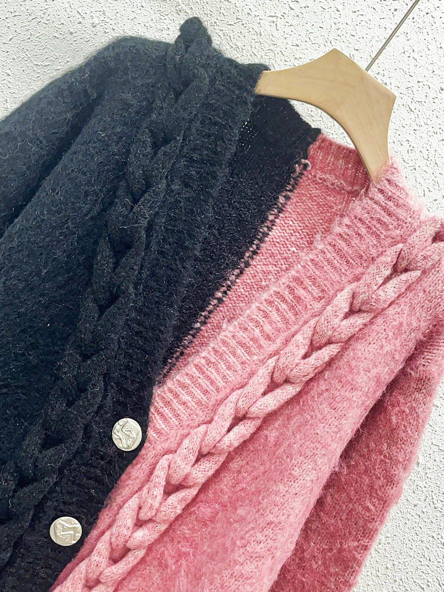 Ladies Colorblock Chunky Oversized Knitted Cardigan
