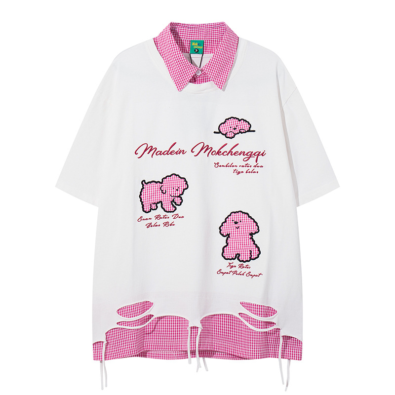 Oversized American Cotton Letter Layered Button-Down Guy's Tee