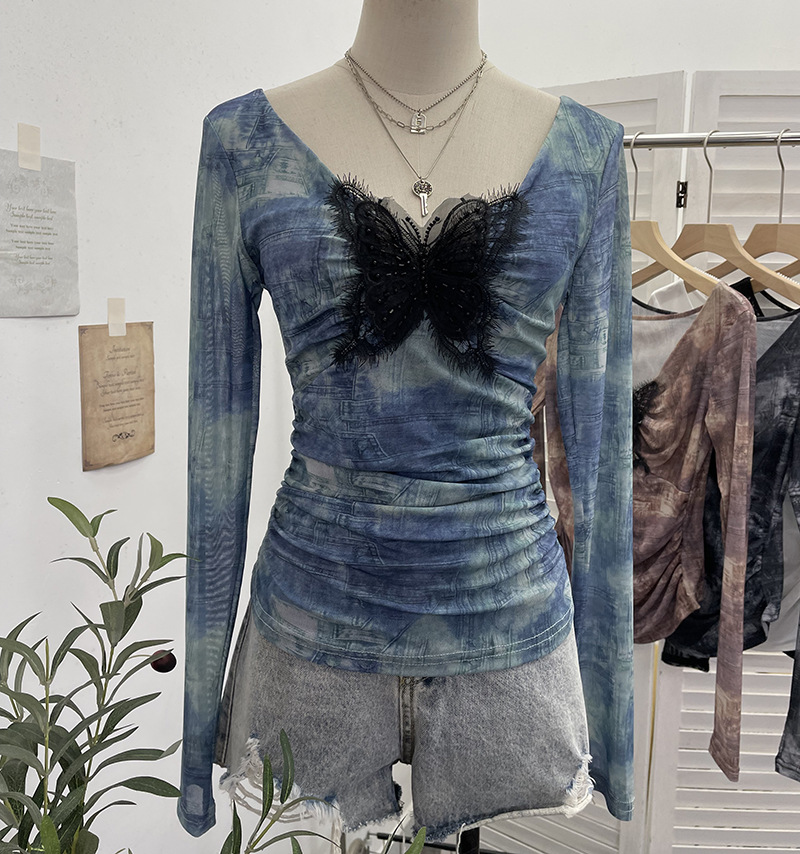 Plunging Neckline Long Sleeve Slim Fit Top