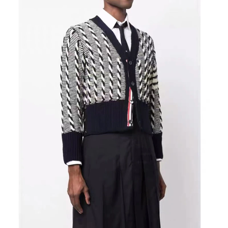 Low Neck Polyester Stripe Button Front Cardigan