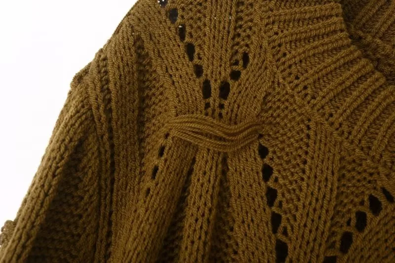 Ladies Relaxed Crew Neck Plain Openwork Sweater