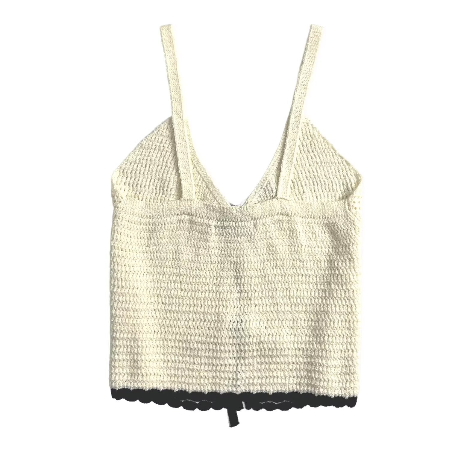 Sleeveless Ribbon Trim Openwork Vest