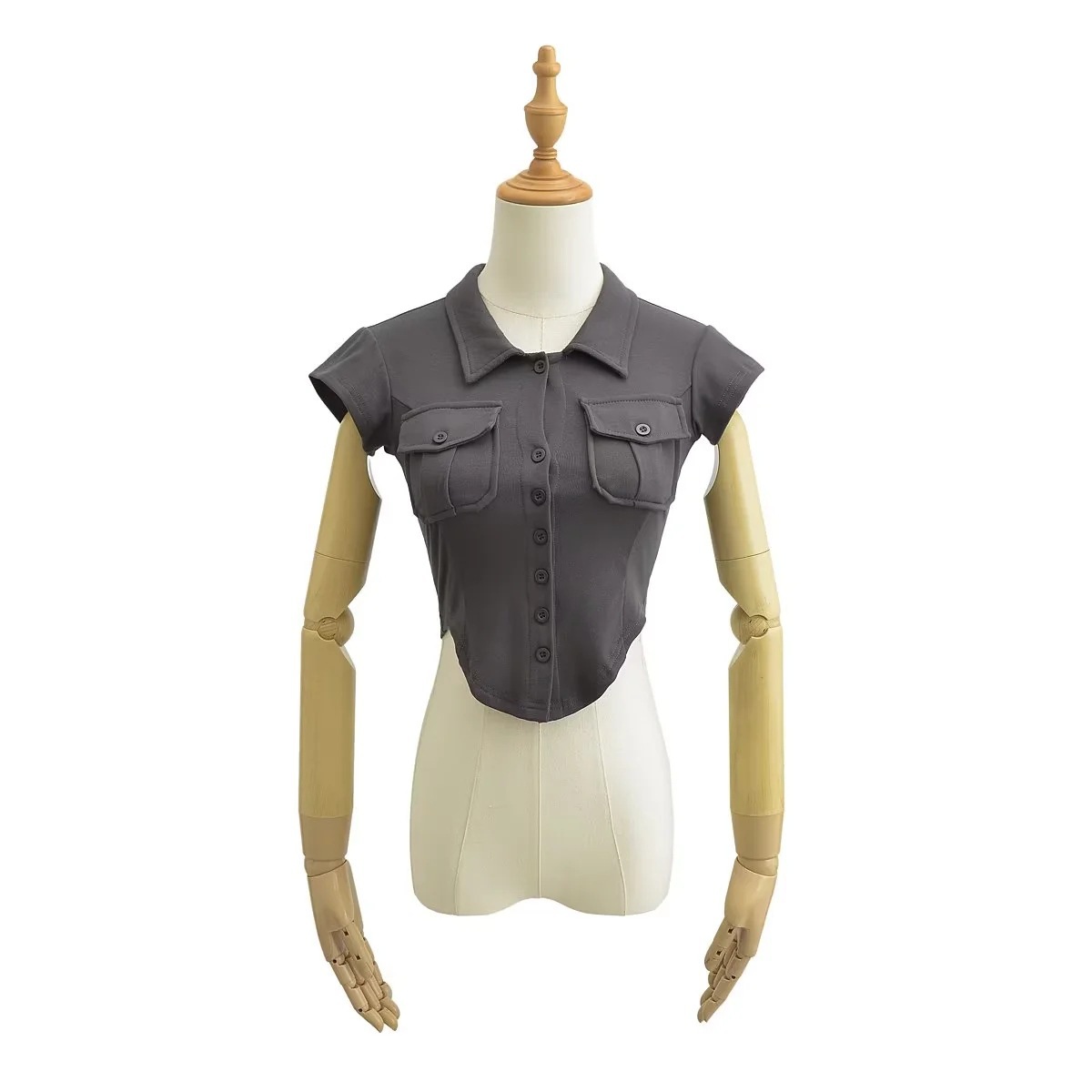 Ladies Half Sleeve Notch Collar Cardigan Tee