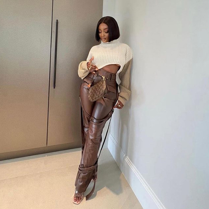 Ladies Asymmetric Textured Cropped High Neck Sweater