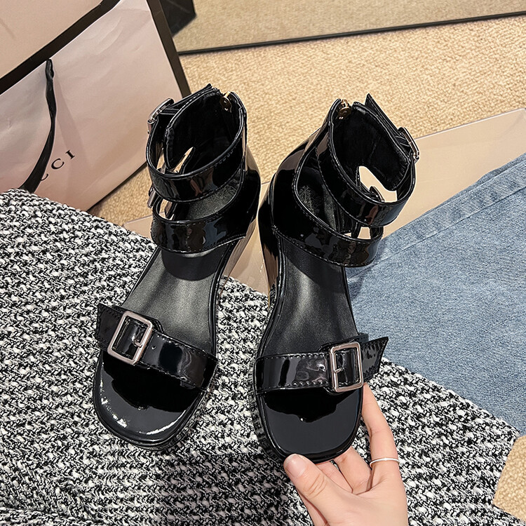 Belt buckle high top sandals, water platform thick sole oversized women's shoes