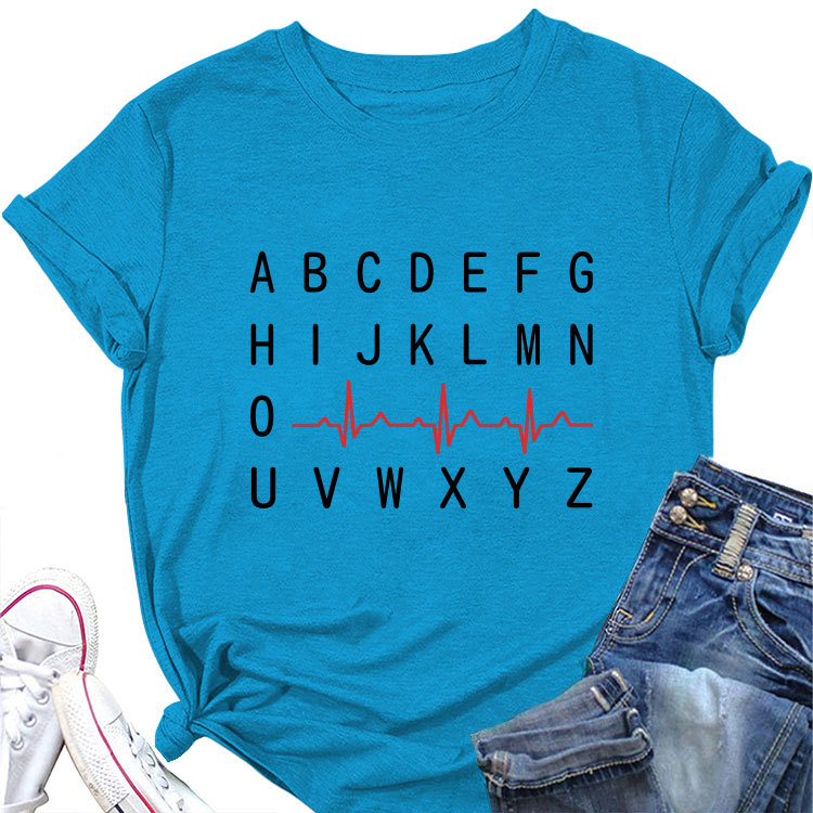 Ladies Geometric Print Round Neck Short Sleeve Tee