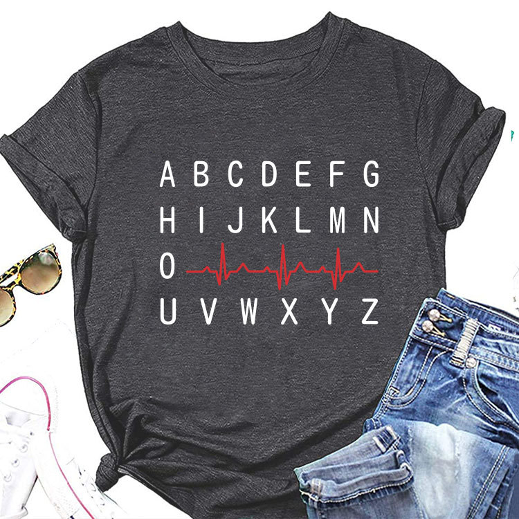 Ladies Geometric Print Round Neck Short Sleeve Tee