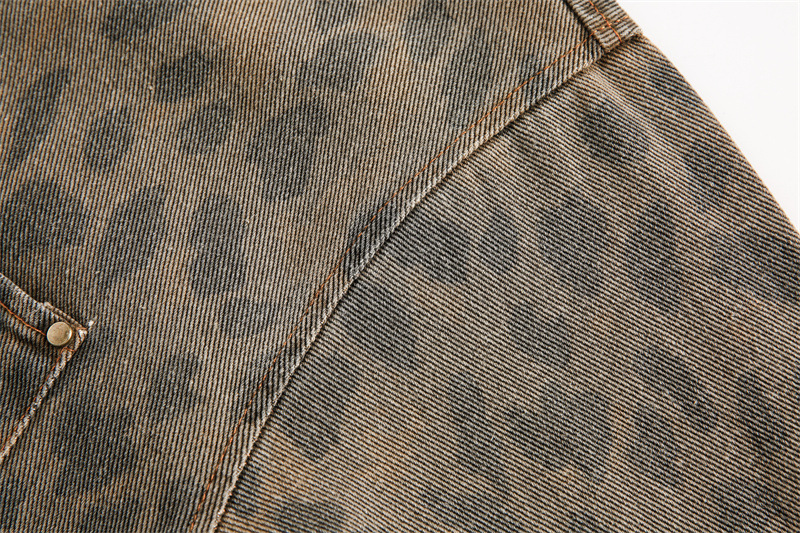 Loose heavy industry vintage leopard print long sleeved denim shirt for men and women