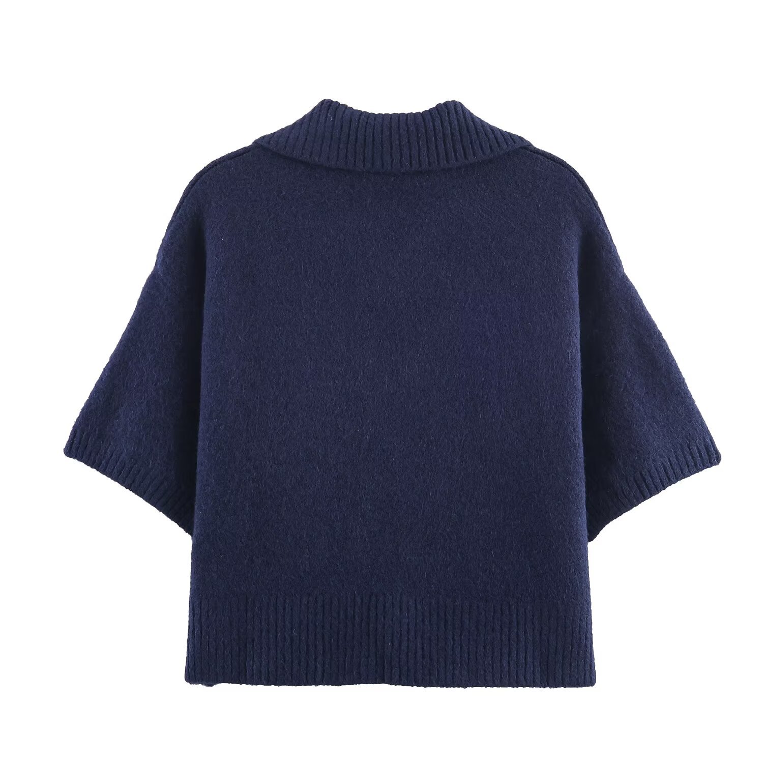 Convertible Neck Elbow-Length Color-Block Patch Sweater