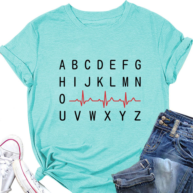 Ladies Geometric Print Round Neck Short Sleeve Tee