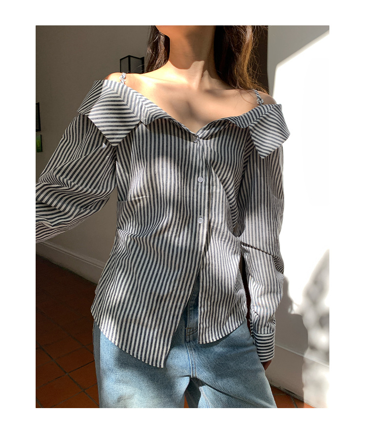 Relaxed Long Sleeve Asymmetric Stripe Shirt