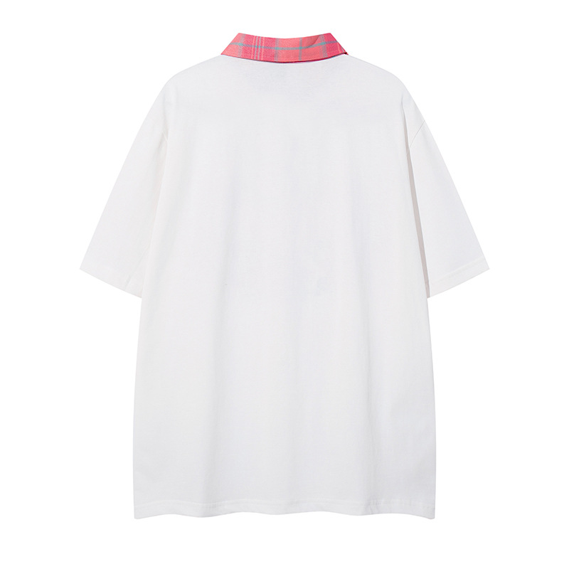 Classic Cotton Letter Lapel Zip Oversized T Shirt