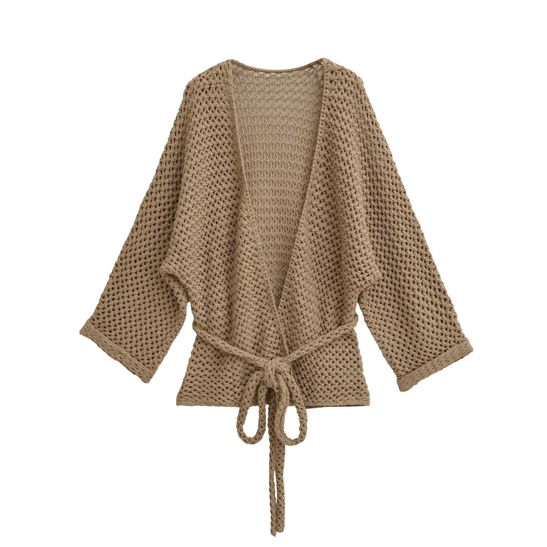 Lazy V-Neck Long Sleeve Plain Cardigan