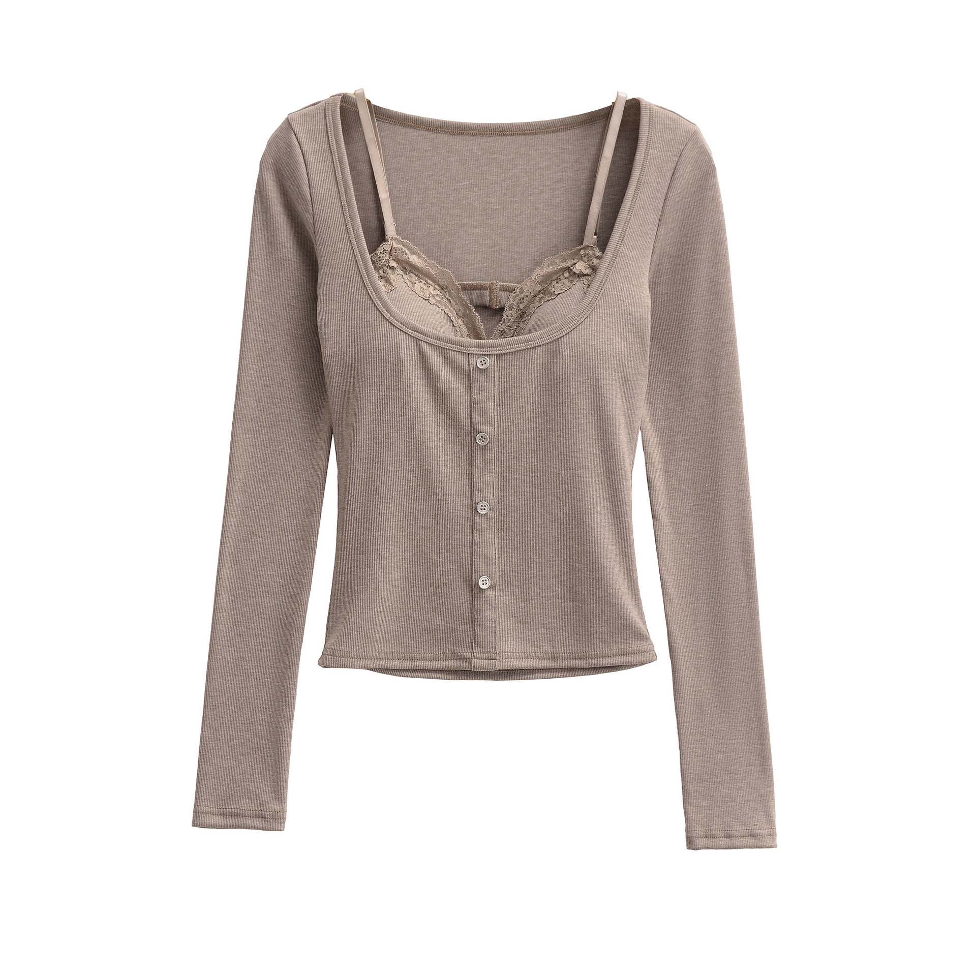 Polyester Spandex Full Sleeve Overlay Round Neck Tee