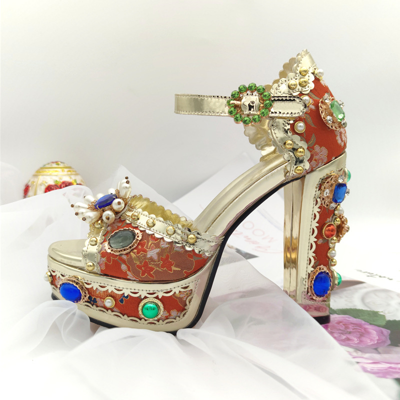Plus Size Heel Water Block Heel Baroque Fish Mouth Women's Sandals