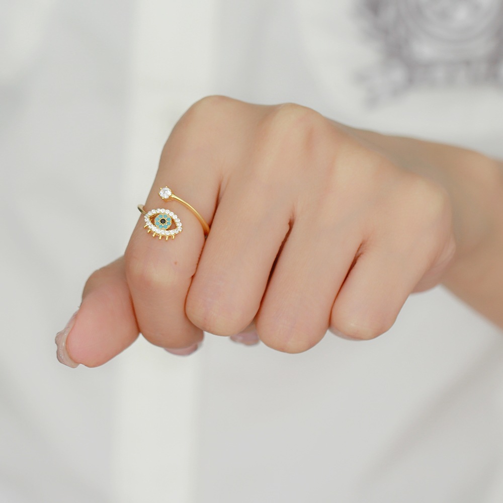 Ring s925 Silver Instagram Devil's Eye Set with Diamonds Opening Ring Small Handicraft Girl