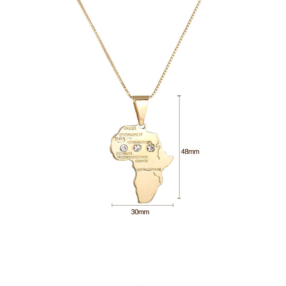 Classic Gold Color Africa Map Pendant Necklace Male Vintage Copper Jewelry Rhinestone Hip Hop Long Chain Necklace For Men