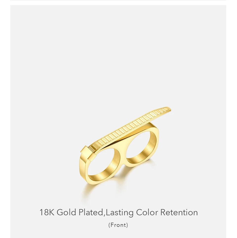 Cable Tie Knot Rings For Women Stainless Steel Gold Color Two Finger Ring Fashion Jewelry