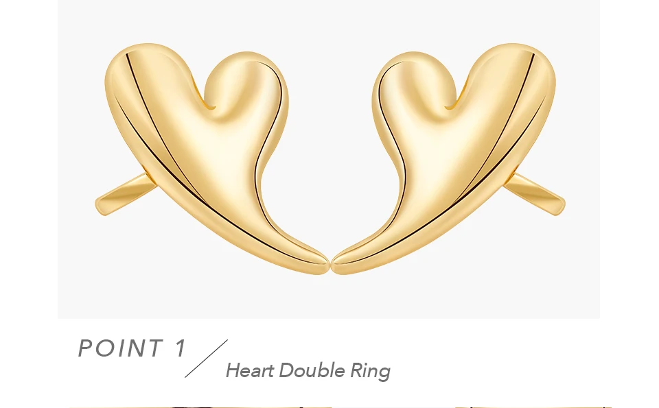 Large Heart Ring For Women Bi Finger Brass Gold Plated Fashion Jewelry Copper Everydaywear Luck Romantic