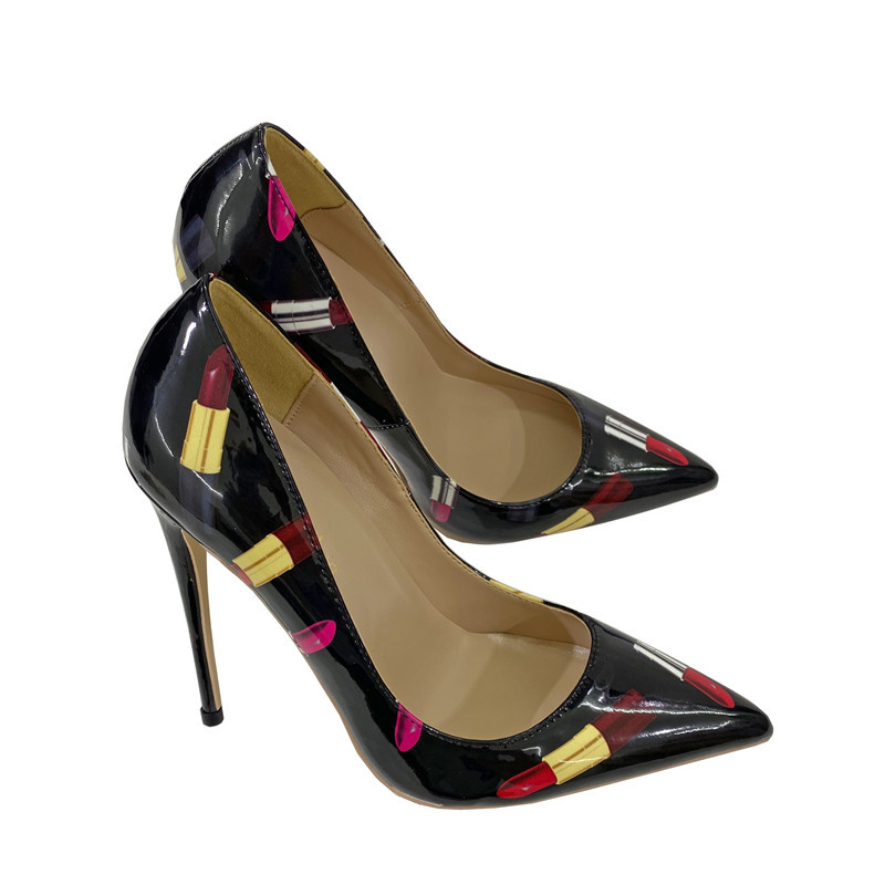 Slogan Graffiti Celebrity High Heels, Pointed Slim Heels, Shallow Mouth Single Shoes